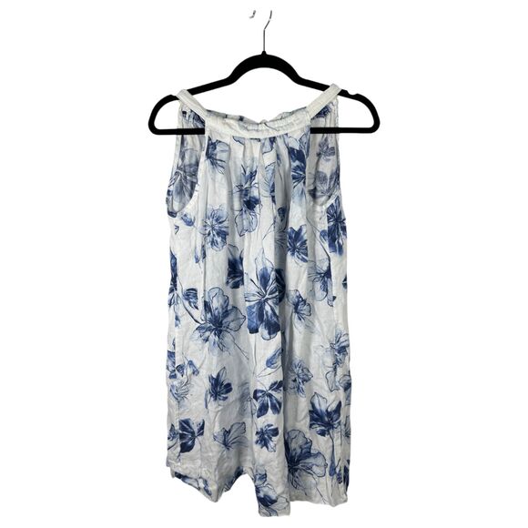 Bella Umbra Italy Linen White Blue Floral Resort Sleeveless Flowy Dress  Medium - Picture 6 of 6